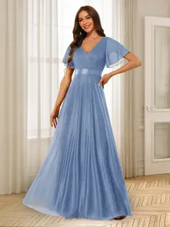 A-Line/Princess V-Neck Floor-Length Ruffles Bridesmaid Dresses — view 43