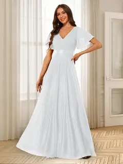 A-Line/Princess V-Neck Floor-Length Ruffles Bridesmaid Dresses — view 44