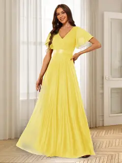 A-Line/Princess V-Neck Floor-Length Ruffles Bridesmaid Dresses — view 45