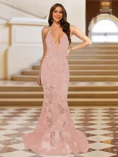 Trumpet/Mermaid V-Neck Sleeveless Evening Dresses with Applique — view 6