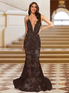 Trumpet/Mermaid V-Neck Sleeveless Evening Dresses with Applique — view 7