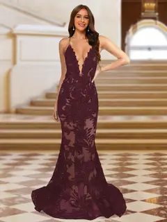 Trumpet/Mermaid V-Neck Sleeveless Evening Dresses with Applique — view 8