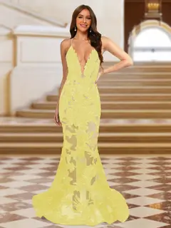 Trumpet/Mermaid V-Neck Sleeveless Evening Dresses with Applique — view 10