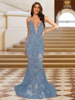 Trumpet/Mermaid V-Neck Sleeveless Evening Dresses with Applique — view 15