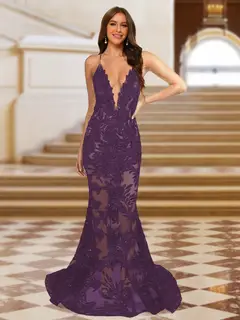 Trumpet/Mermaid V-Neck Sleeveless Evening Dresses with Applique — view 23