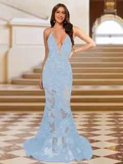 Trumpet/Mermaid V-Neck Sleeveless Evening Dresses with Applique — view 29