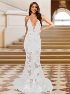 Trumpet/Mermaid V-Neck Sleeveless Evening Dresses with Applique — view 43