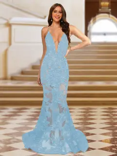 Trumpet/Mermaid V-Neck Sleeveless Evening Dresses with Applique — view 60