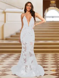 Trumpet/Mermaid V-Neck Sleeveless Evening Dresses with Applique — view 65