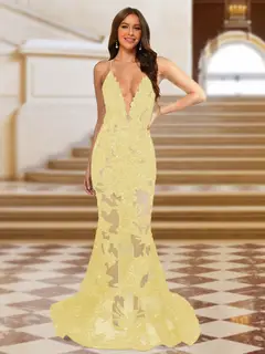 Trumpet/Mermaid V-Neck Sleeveless Evening Dresses with Applique — view 68