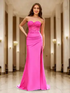 Trumpet/Mermaid Sweetheart Sheer Corset Fitted Party Dresses Long Prom Dresses with Appliques — view 1