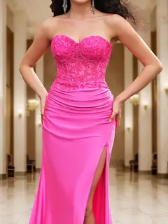Trumpet/Mermaid Sweetheart Sheer Corset Fitted Party Dresses Long Prom Dresses with Appliques — view 3