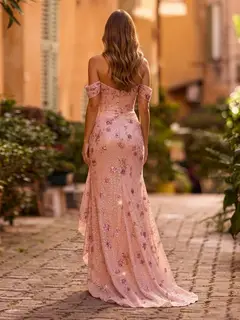 Trumpet/Mermaid Off-the-Shoulder Long Prom Dresses with Split Side & Embroidery — view 2