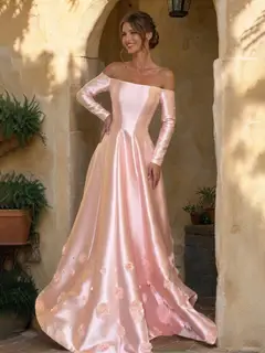 A-Line/Princess Strapless Long Sleeves Prom Dresses with 3D Flowers — view 1