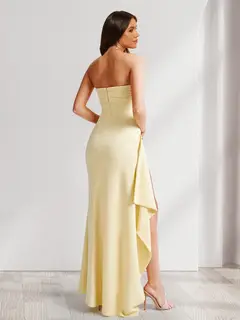 Sheath/Column Strapless Long Prom Dresses for Formal Evening Party with Split Side — view 2