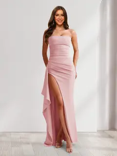 Sheath/Column Strapless Long Prom Dresses for Formal Evening Party with Split Side — view 11