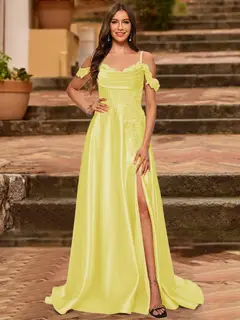 A-Line/Princess Cold Shoulder Short Sleeves Rhinestone Prom Dresses — view 72