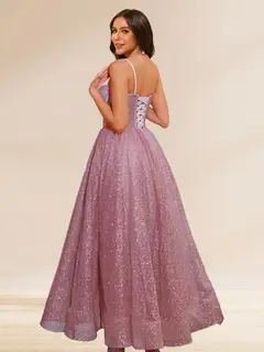 Sequin A-Line Spaghetti Straps Prom Dresses with Beadings — view 2