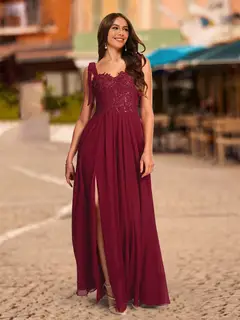 A-Line/Princess Tie Straps Sweetheart Long Prom Dresses with Sequin Appliques — view 1