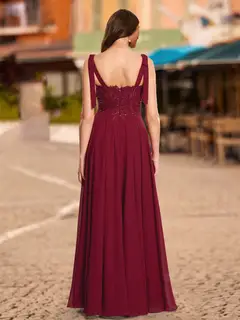 A-Line/Princess Tie Straps Sweetheart Long Prom Dresses with Sequin Appliques — view 2