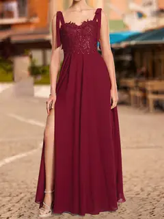 A-Line/Princess Tie Straps Sweetheart Long Prom Dresses with Sequin Appliques — view 3