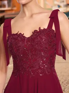 A-Line/Princess Tie Straps Sweetheart Long Prom Dresses with Sequin Appliques — view 4