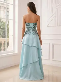 A-Line/Princess Strapless Sleeveless Floor-Length Evening Dresses with Ruffles & Appliques — view 2