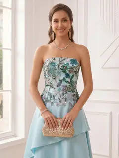 A-Line/Princess Strapless Sleeveless Floor-Length Evening Dresses with Ruffles & Appliques — view 3