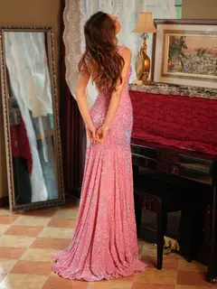 Trumpet/Mermaid V-Neck Sleeveless Ruffles Long Tight Prom Dresses — view 9
