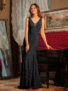 Trumpet/Mermaid V-Neck Sleeveless Ruffles Long Tight Prom Dresses — view 12