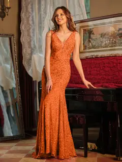 Trumpet/Mermaid V-Neck Sleeveless Ruffles Long Tight Prom Dresses — view 13
