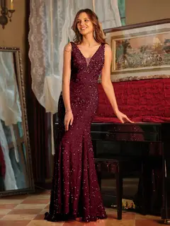 Trumpet/Mermaid V-Neck Sleeveless Ruffles Long Tight Prom Dresses — view 15