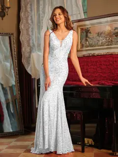 Trumpet/Mermaid V-Neck Sleeveless Ruffles Long Tight Prom Dresses — view 17