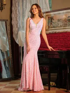 Trumpet/Mermaid V-Neck Sleeveless Ruffles Long Tight Prom Dresses — view 20