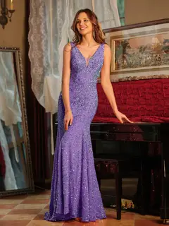 Trumpet/Mermaid V-Neck Sleeveless Ruffles Long Tight Prom Dresses — view 25