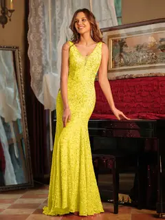 Trumpet/Mermaid V-Neck Sleeveless Ruffles Long Tight Prom Dresses — view 33