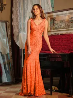 Trumpet/Mermaid V-Neck Sleeveless Ruffles Long Tight Prom Dresses — view 34