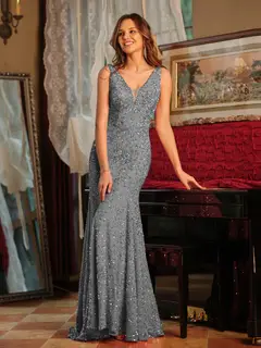 Trumpet/Mermaid V-Neck Sleeveless Ruffles Long Tight Prom Dresses — view 35