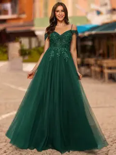 A-Line/Princess Cold Shoulder Short Sleeves Sequins Prom Dresses — view 1