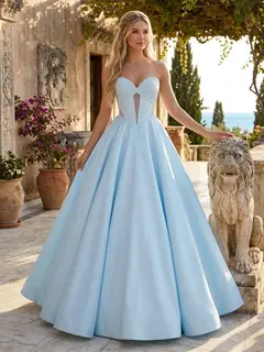 A-Line/Princess Sweetheart Strapless Basque Waist Prom Dresses with Beading — view 1