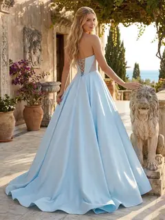 A-Line/Princess Sweetheart Strapless Basque Waist Prom Dresses with Beading — view 2