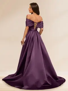 Sheath/Column Off the Shoulder Floor-Length Detachable Evening Dresses with Overskirt & Appliques — view 2