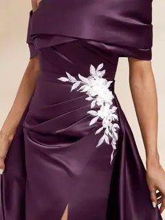 Sheath/Column Off the Shoulder Floor-Length Detachable Evening Dresses with Overskirt & Appliques — view 3
