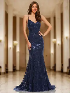 Trumpet/Mermaid V-Neck Sleeveless Sequins Prom Dresses — LV55777282 — view 1