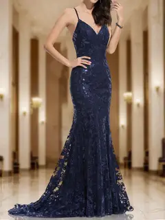 Trumpet/Mermaid V-Neck Sleeveless Sequins Prom Dresses — LV55777282 — view 3