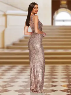 Sheath/Column One-Shoulder Sleeveless Evening Dresses with Sequins — view 2