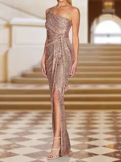 Sheath/Column One-Shoulder Sleeveless Evening Dresses with Sequins — view 3