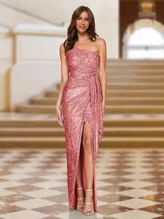Sheath/Column One-Shoulder Sleeveless Evening Dresses with Sequins — view 7
