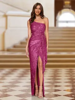 Sheath/Column One-Shoulder Sleeveless Evening Dresses with Sequins — view 11