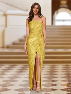 Sheath/Column One-Shoulder Sleeveless Evening Dresses with Sequins — view 12